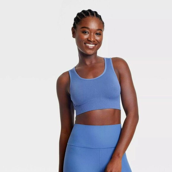 Sports Bra Racerback Medium Support Seamless Blue L - Picture 1 of 2